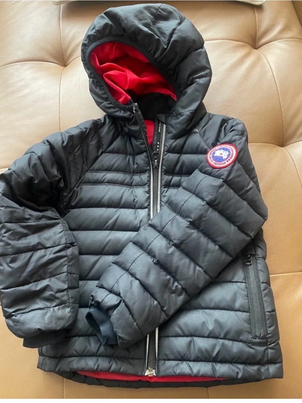 Canada Goose Black Puffer Jacket with Red Lining